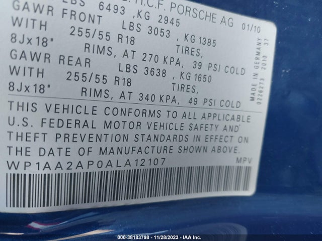 2010 PORSCHE CAYENNE WP1AA2AP0ALA12107 Photo 8