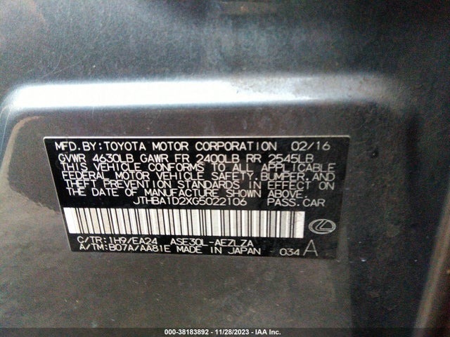 JTHBA1D2XG5022106 Lexus IS 200T