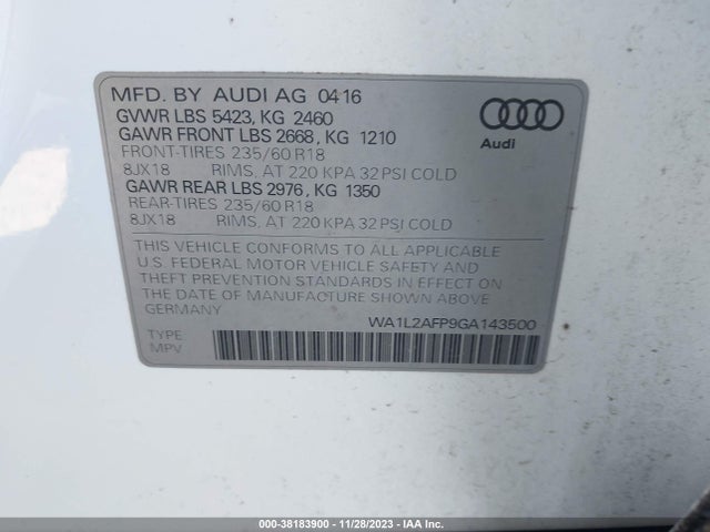 WA1L2AFP9GA143500 Audi Q5 2.0t Premium
