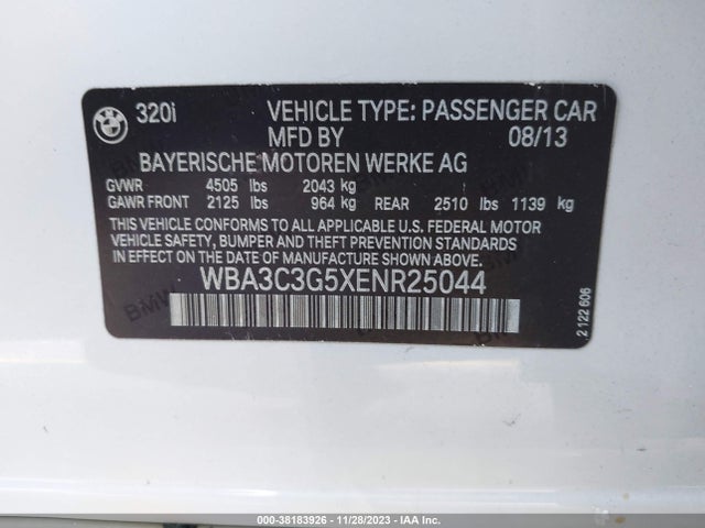 2014 BMW 320I XDRIVE VIN: WBA3C3G5XENR25044
