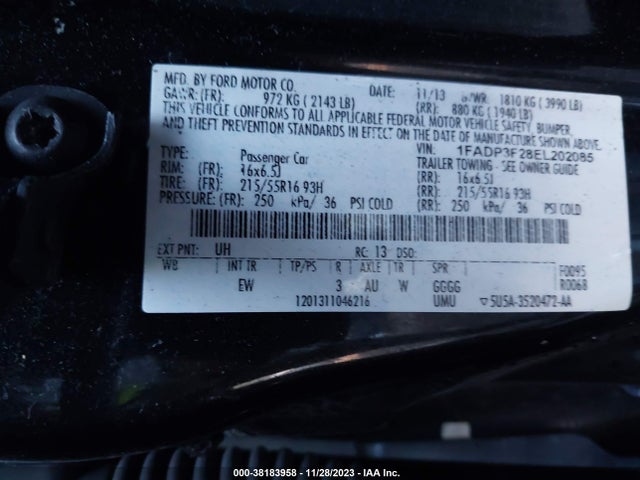 2014 FORD FOCUS SE VIN: 1FADP3F28EL202085