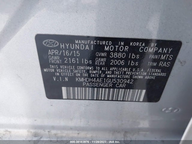2016 HYUNDAI ELANTRA SE VIN: KMHDH4AE1GU530942