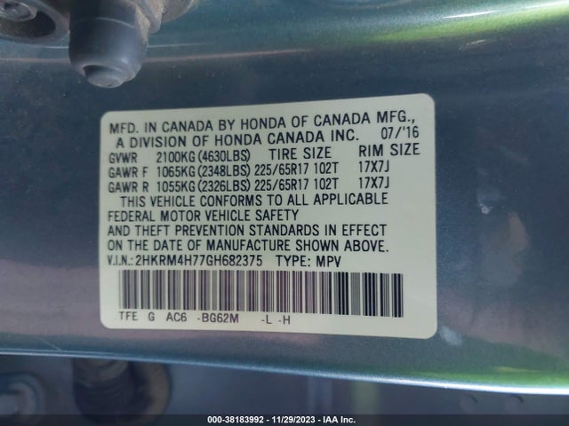 Honda Cr-v Ex-l 2016 2HKRM4H77GH682375 Image 9