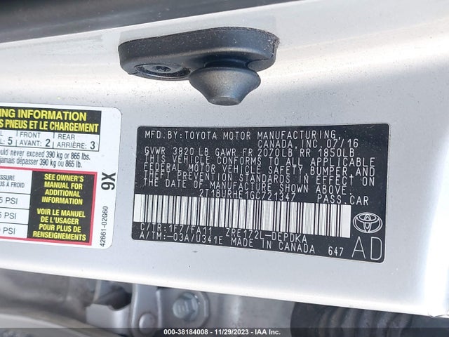 Toyota COROLLA L 2016 2T1BURHE1GC721347 Image 9