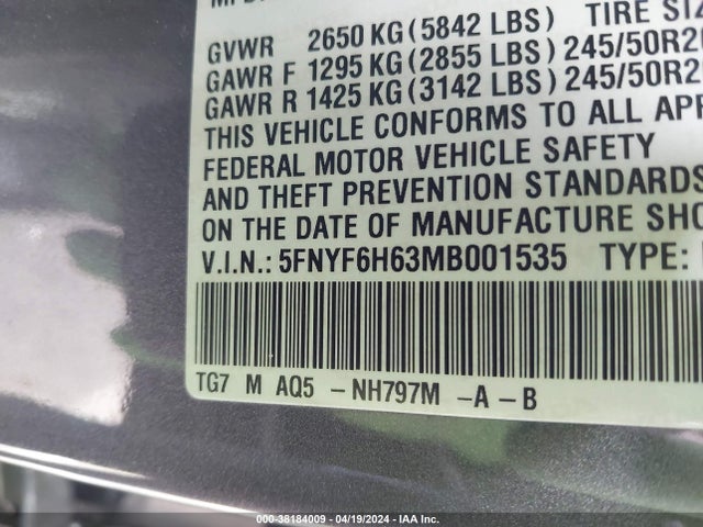 Honda Pilot Awd Touring 7 Passenger 2021 5FNYF6H63MB001535 Image 9