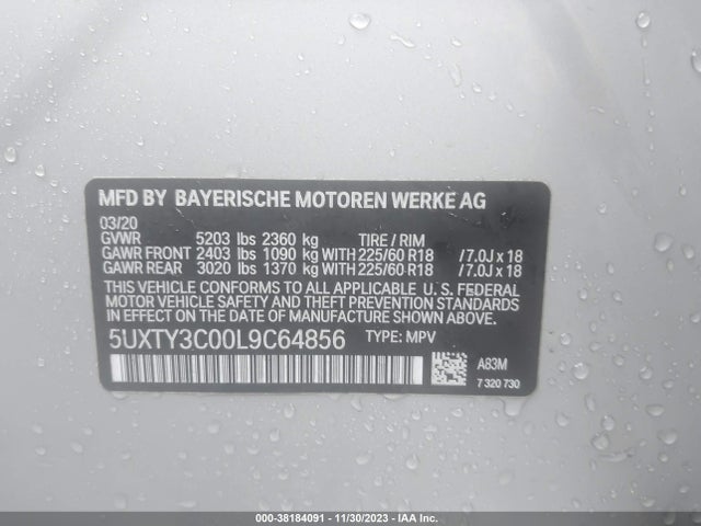BMW X3 Sdrive30i 2020 5UXTY3C00L9C64856 Image 9
