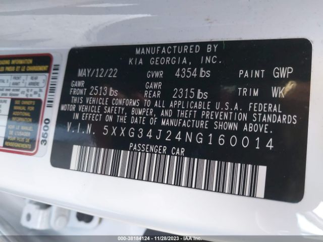 5XXG34J24NG160014 KIA K5 EX