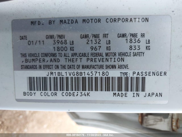 2011 MAZDA MAZDA3 I TOURING VIN: JM1BL1VG8B1457180