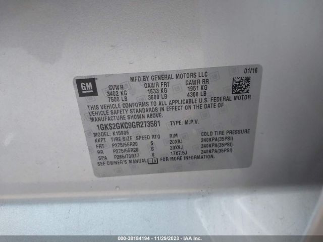 1GKS2GKC9GR273581 GMC Yukon Xl Slt