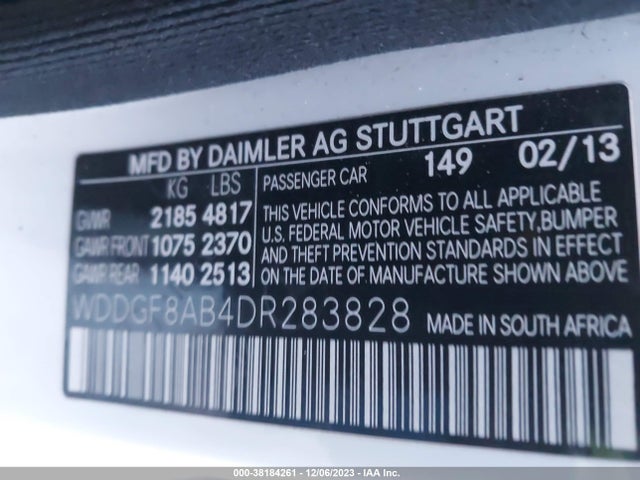 2013 MERCEDES-BENZ C 300 SPORT 4MATIC/LUXURY 4MATIC VIN: WDDGF8AB4DR283828