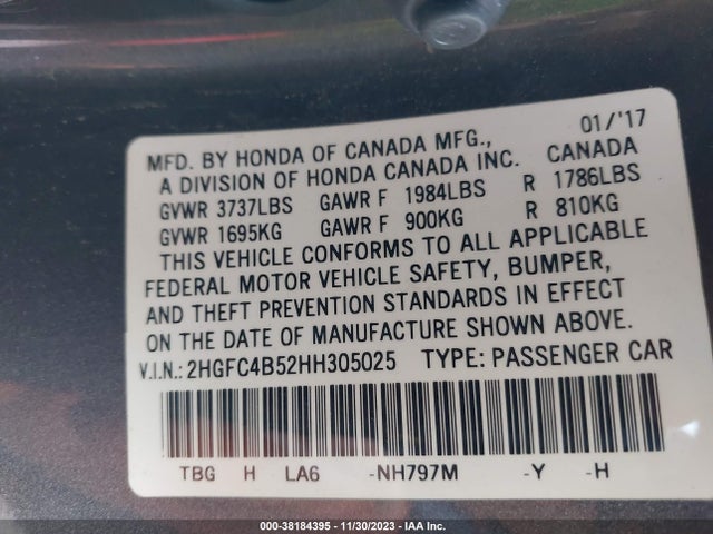 2017 HONDA CIVIC LX VIN: 2HGFC4B52HH305025