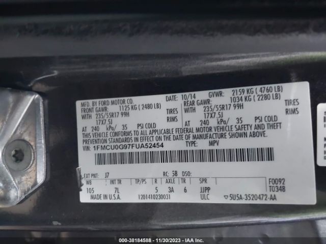 1FMCU0G97FUA52454 Ford ESCAPE SE