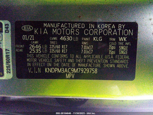 2021 KIA SPORTAGE LX VIN: KNDPM3AC9M7929758
