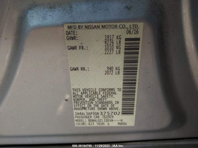 Nissan Altima 2.5 S 2016 1N4AL3AP3GN375702 Image 9