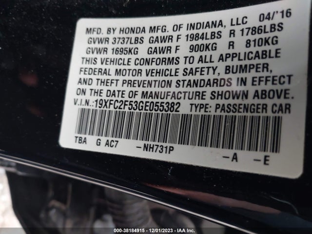 Honda Civic Lx 2016 19XFC2F53GE055382 Image 9