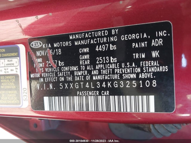KIA Optima S 2019 5XXGT4L34KG325108 Image 9