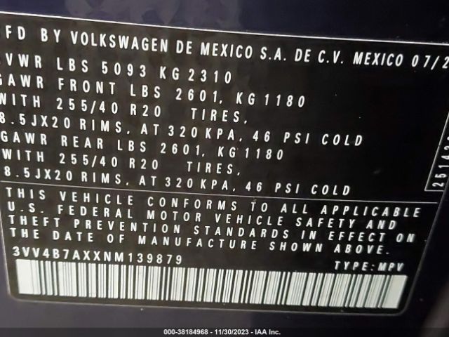 2022 VOLKSWAGEN TIGUAN 3VV4B7AXXNM139879 Photo 8