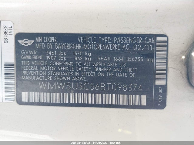 2011 MINI COOPER WMWSU3C56BT098374 Photo 8