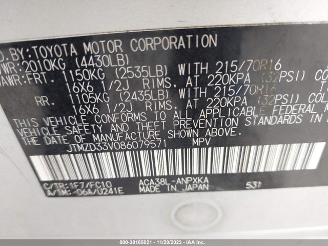 2008 TOYOTA RAV4 VIN: JTMZD33V086079571