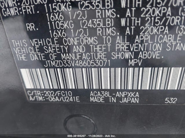 2008 TOYOTA RAV4 VIN: JTMZD33V486053071