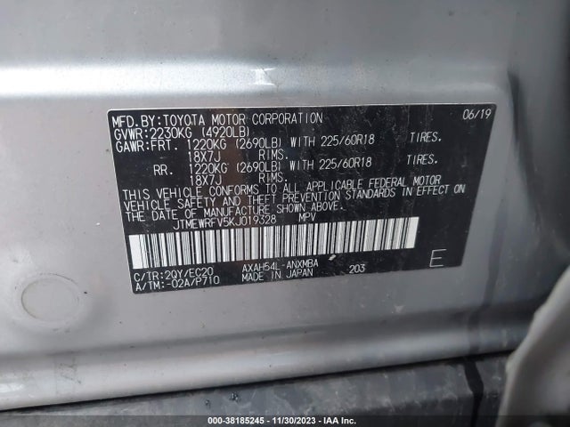 2019 TOYOTA RAV4 HYBRID XSE VIN: JTMEWRFV5KJ019328