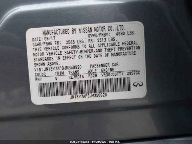 2018 INFINITI Q50 3.0T LUXE VIN: JN1EV7AP9JM358920