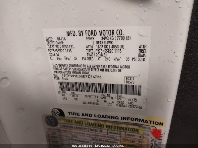 1FTFW1E68EFD14723 Ford F-150 Lariat