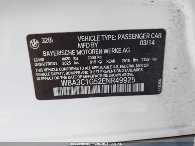 2014 BMW 328I VIN: WBA3C1G52ENR49925