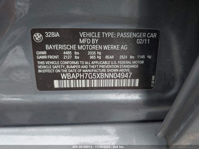 2011 BMW 328I VIN: WBAPH7G5XBNN04947