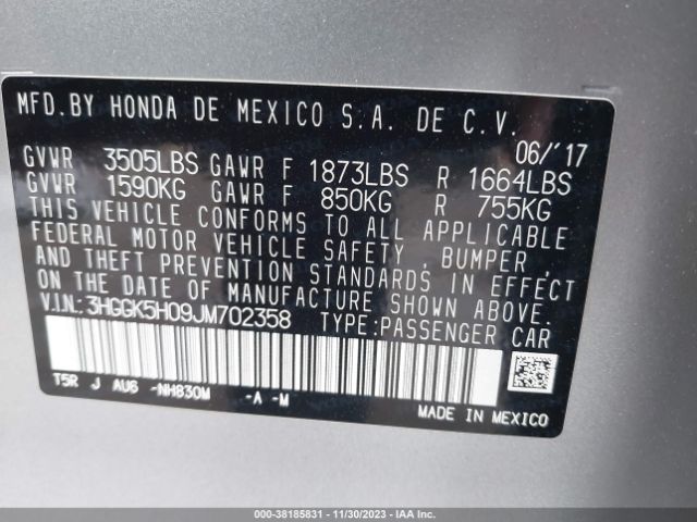 3HGGK5H09JM702358 Honda Fit Ex-l