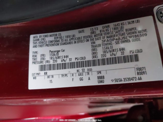 2014 FORD FIESTA SE VIN: 3FADP4BJ5EM186509