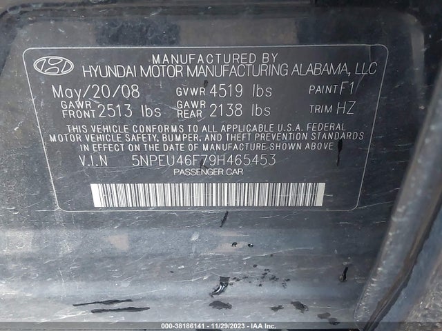 2009 HYUNDAI SONATA SE V6 VIN: 5NPEU46F79H465453