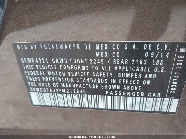 2015 VOLKSWAGEN JETTA 1.8T SE VIN: 3VWD07AJ3FM212640