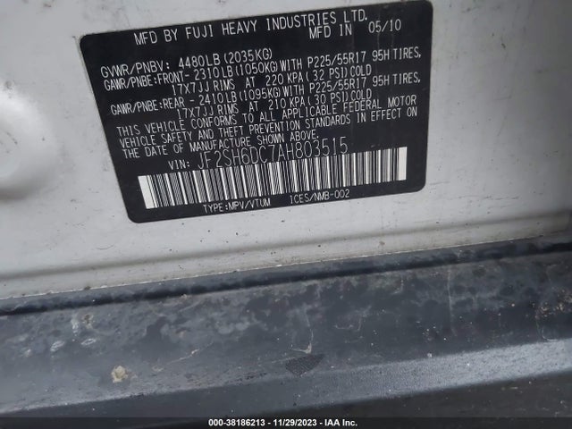 2010 SUBARU FORESTER 2.5X LIMITED VIN: JF2SH6DC7AH803515