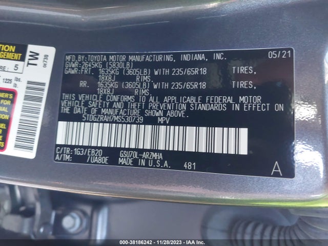 Toyota Highlander Xle 2021 5TDGZRAH7MS530739 Image 9
