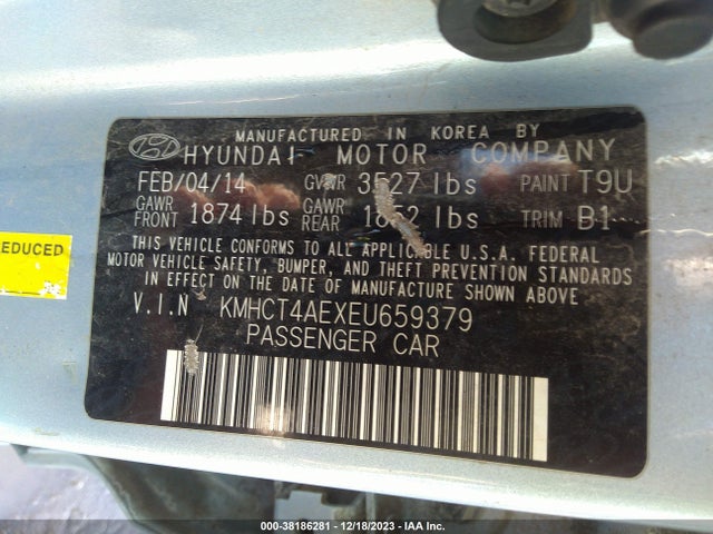 2014 HYUNDAI ACCENT GLS VIN: KMHCT4AEXEU659379