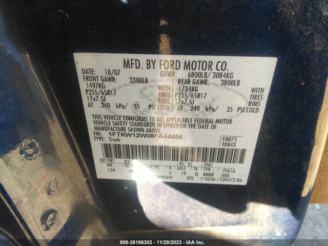 2008 FORD F-150 XLT/XL VIN: 1FTRW12W08FA44456