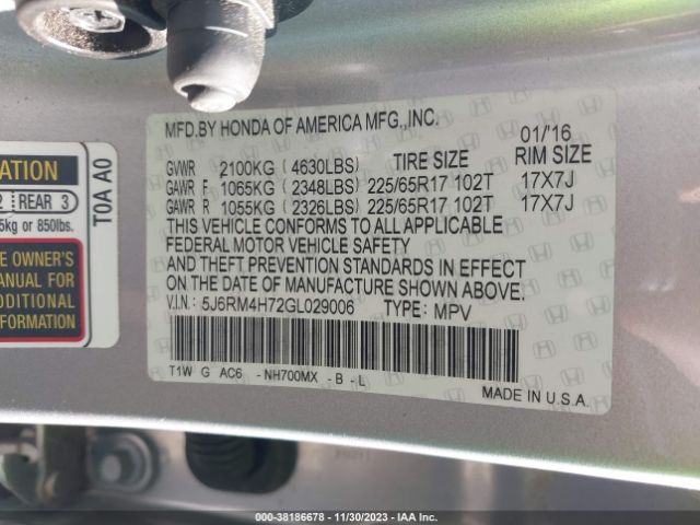 5J6RM4H72GL029006 Honda Cr-v Ex-l