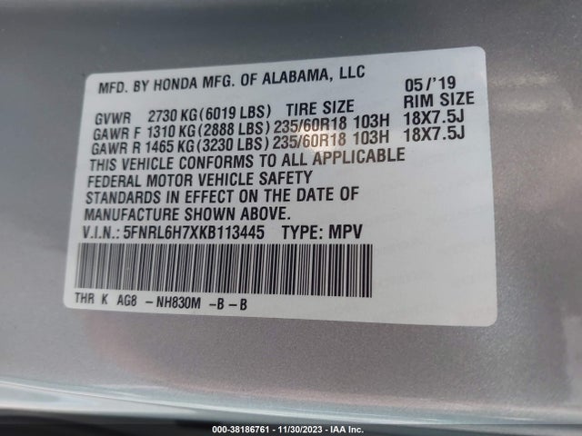 Honda Odyssey Ex-l 2019 5FNRL6H7XKB113445 Image 9