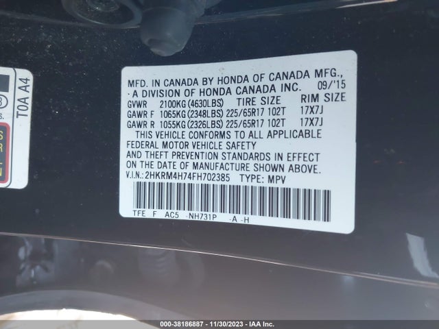 Honda Cr-v Ex-l 2015 2HKRM4H74FH702385 Image 9