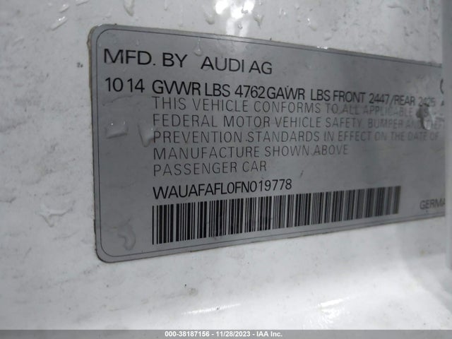 2015 AUDI A4 2.0T PREMIUM VIN: WAUAFAFL0FN019778