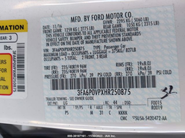 2017 FORD FUSION 3FA6P0VPXHR250875 Photo 8