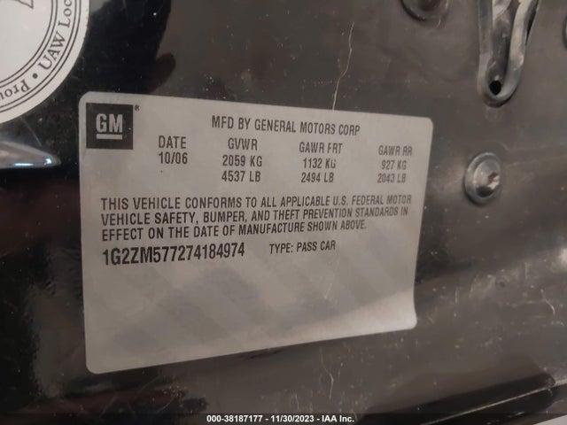 2007 PONTIAC G6 GTP VIN: 1G2ZM577274184974