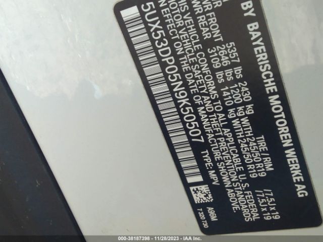 2022 BMW X3 5UX53DP05N9K50507 Photo 8