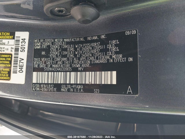 2010 TOYOTA SIENNA LIMITED VIN: 5TDYK4CC4AS320835