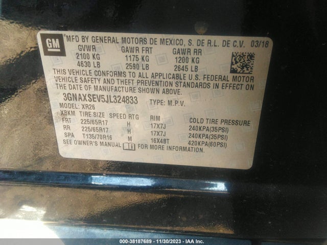 Chevrolet EQUINOX LT 2018 3GNAXSEV5JL324833 Image 9