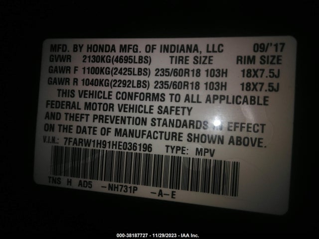 Honda Cr-v Touring 2017 7FARW1H91HE036196 Image 9
