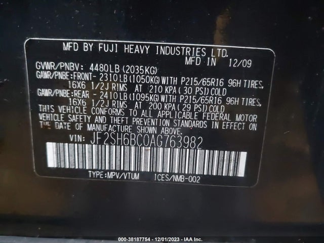 2010 SUBARU FORESTER 2.5X VIN: JF2SH6BC0AG763982