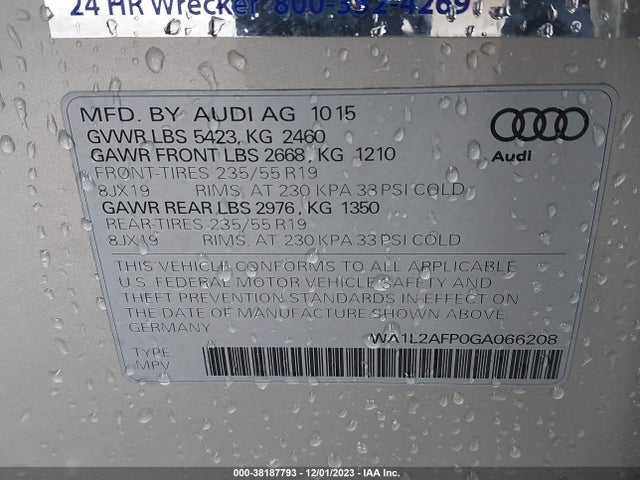 Audi Q5 2.0t Premium 2016 WA1L2AFP0GA066208 Image 9