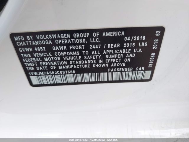 2018 VOLKSWAGEN PASSAT 1VWJM7A39JC037586 Photo 8